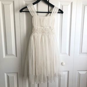 MyMichelle White Beaded Tulle Girls Dress, Size 8